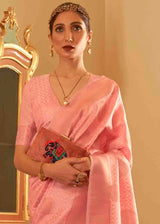 Vivid Tangerine Pink Banarasi Silk Handloom Saree