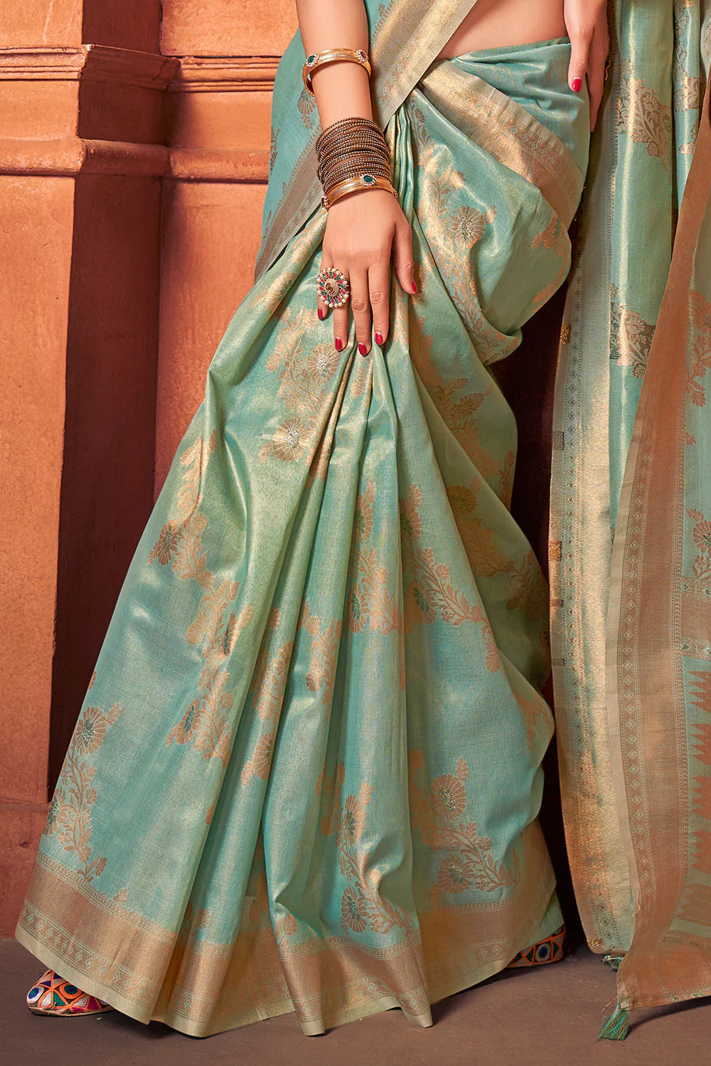 Buy MySilkLove Avocado Green Cotton Tissue Silk Saree Online