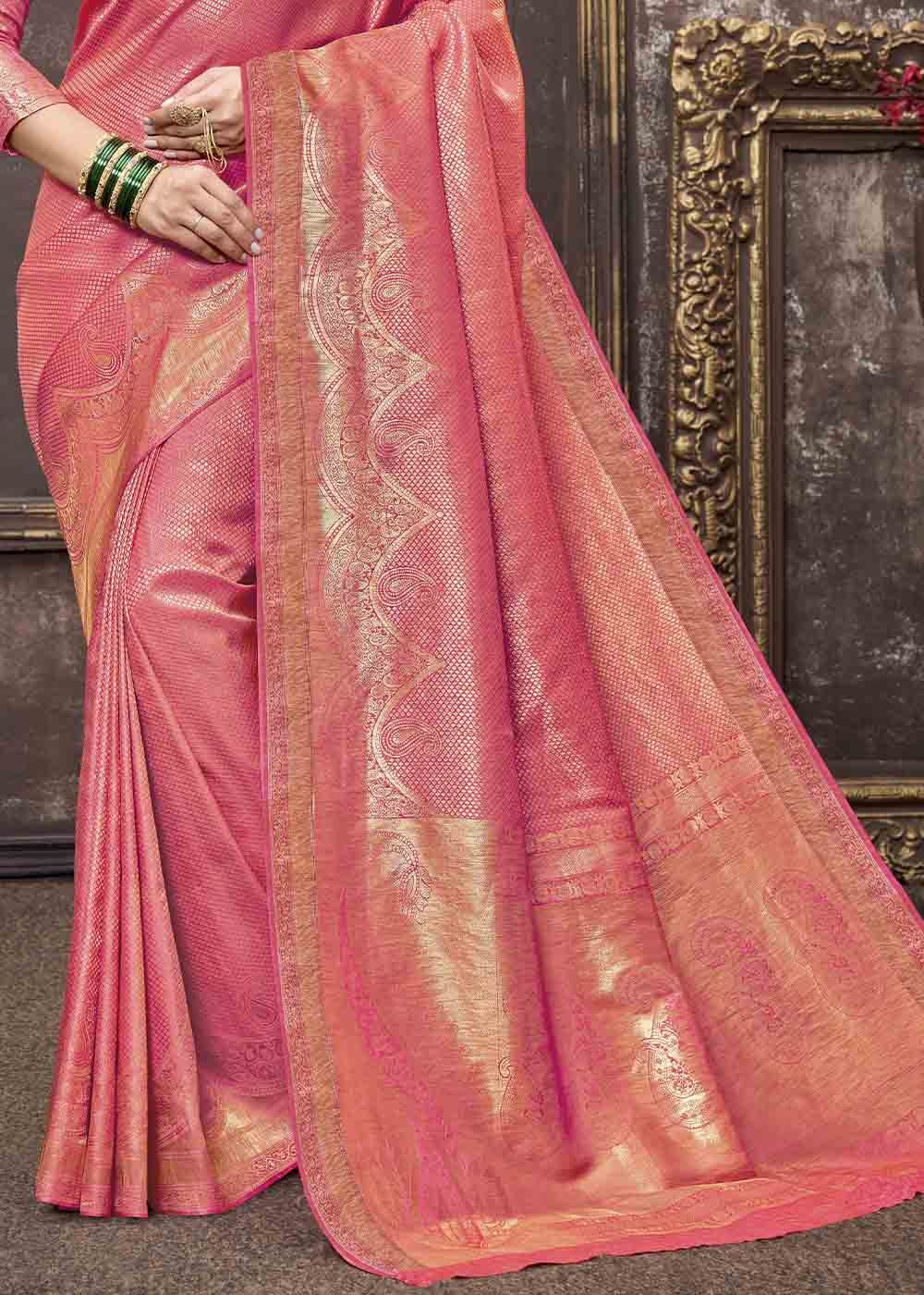 Buy MySilkLove Contessa Pink Zari Woven Tissue Kanjivaram Saree Online