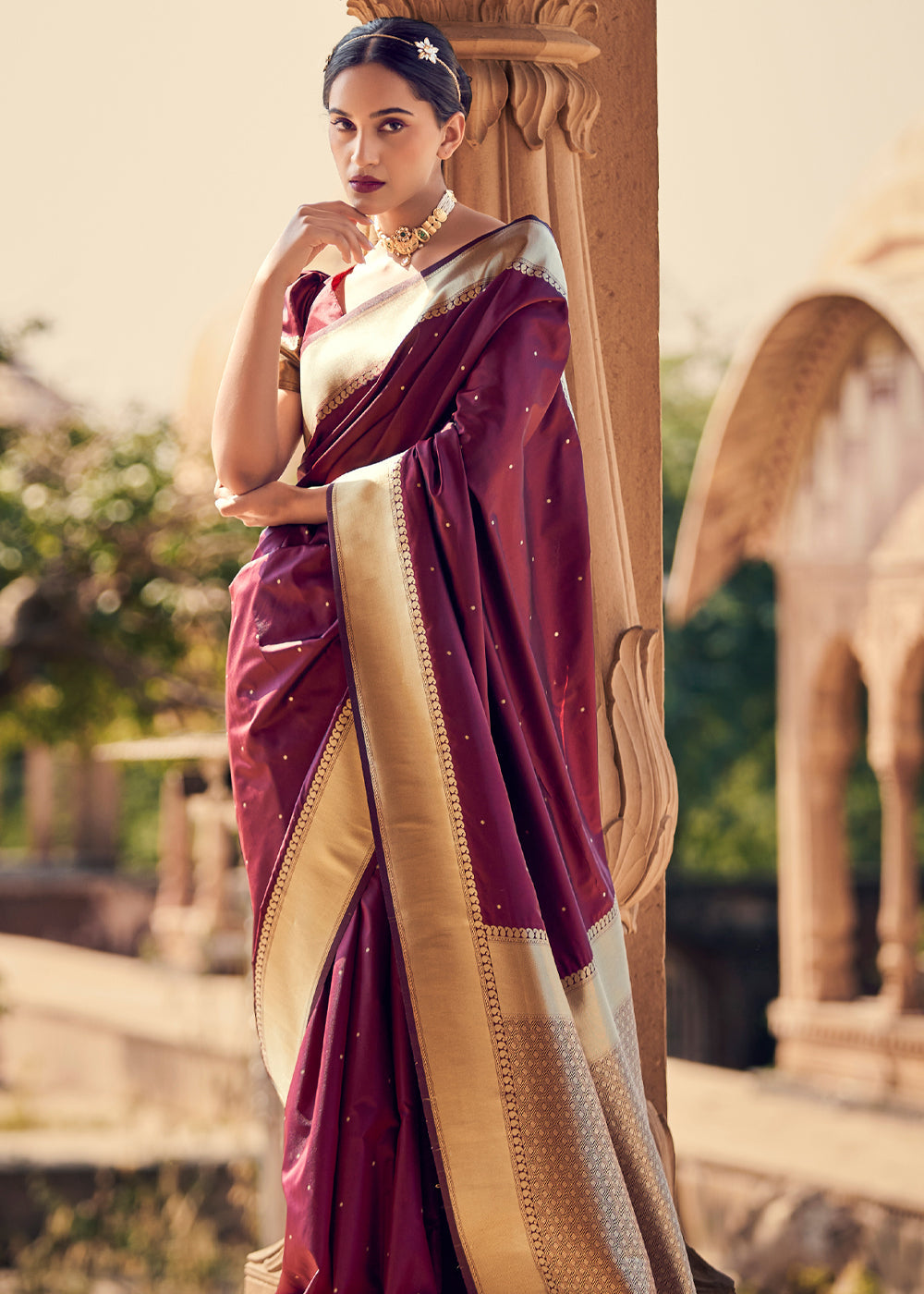 Buy MySilkLove Copper Rust Woven Banarasi Satin Silk Saree Online