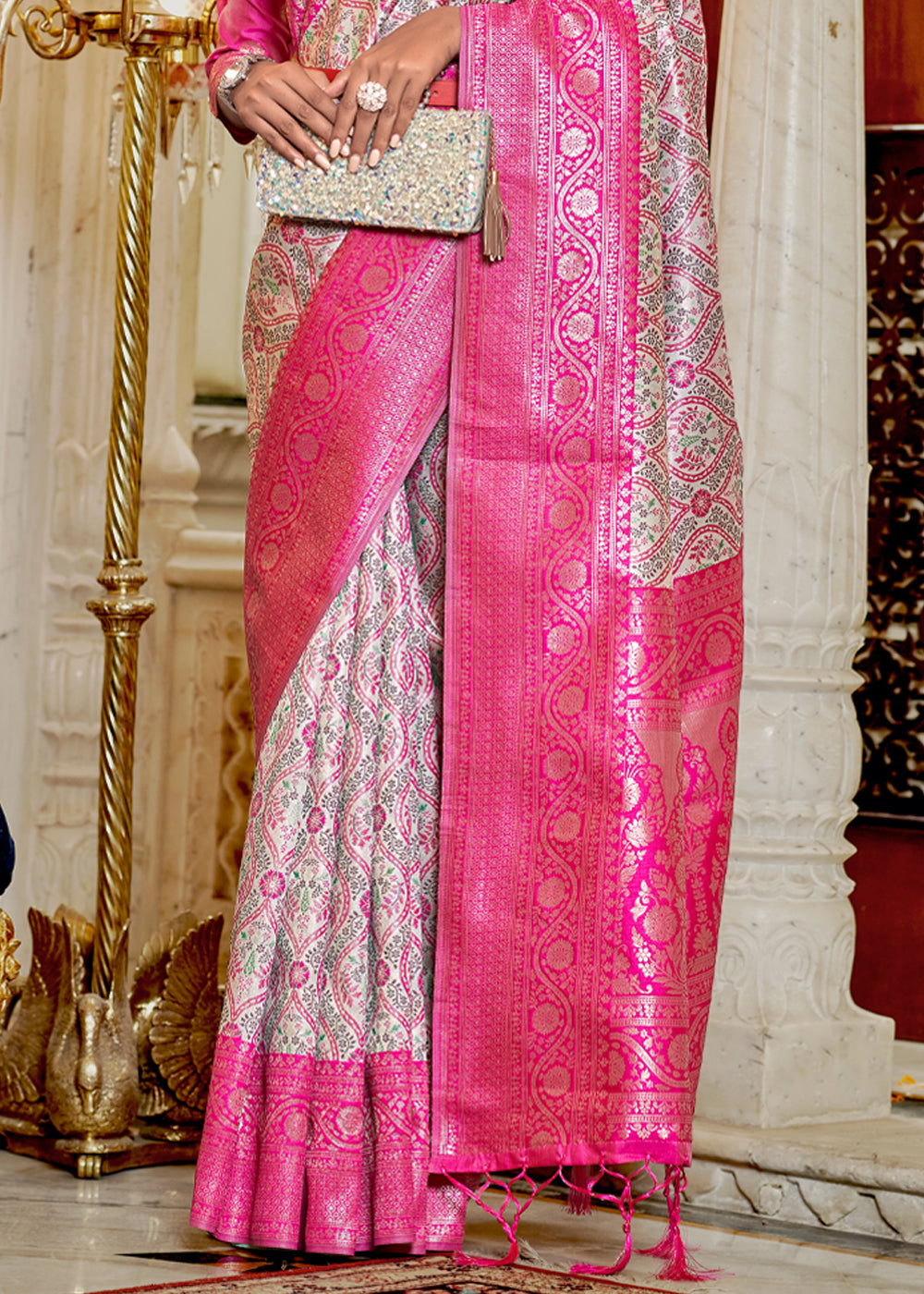 Buy MySilkLove Charm Pink Woven Banarasi Silk Saree Online