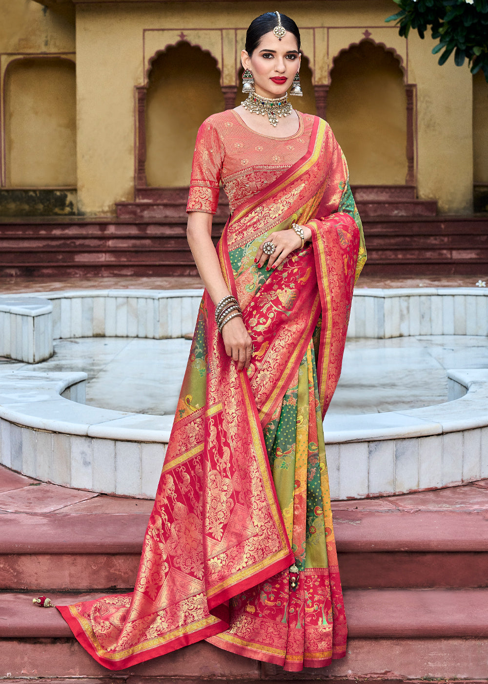 Buy MySilkLove Calico Green Designer Banarasi Saree Online