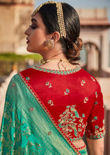 Shiny Green Zari Woven Banarasi Silk Saree with Embroidered Blouse