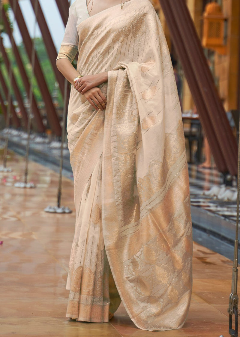 Grain Brown Golden Zari Woven Banarasi Silk Saree