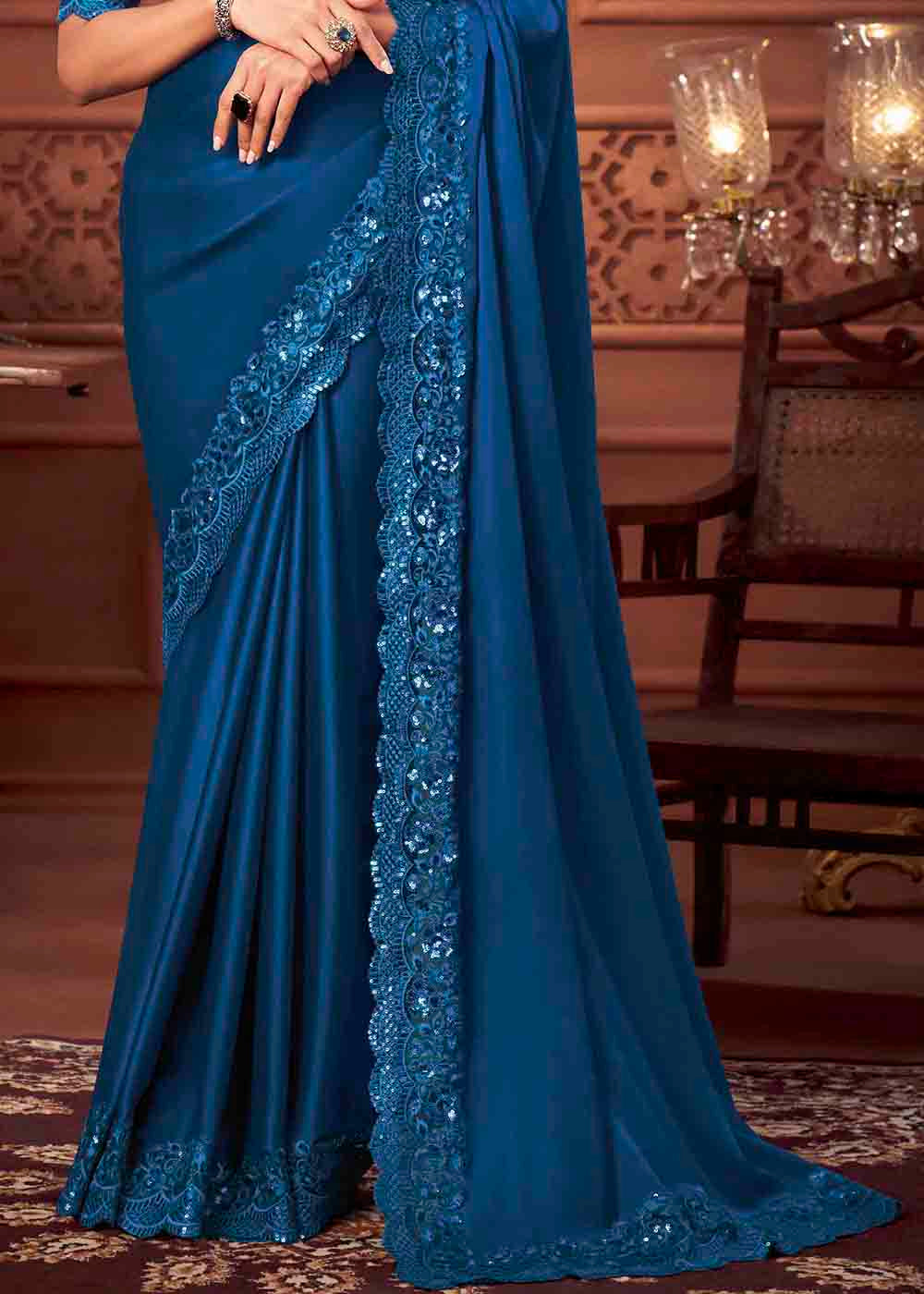 Buy MySilkLove Madison Blue Soft Silk Designer Saree Online