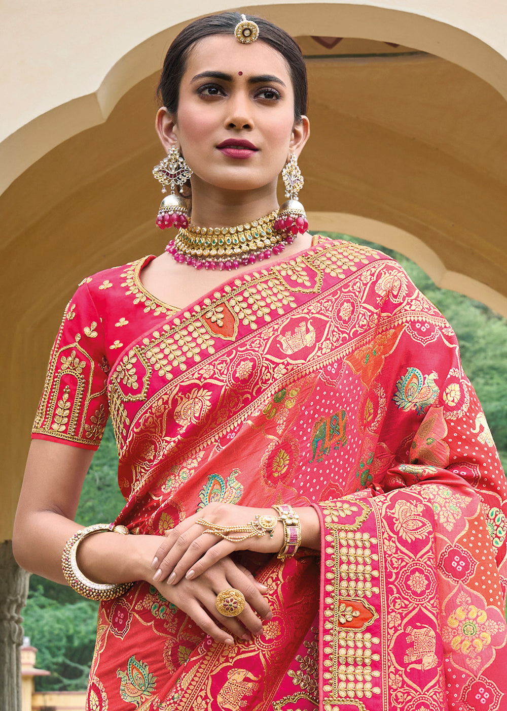 Buy MySilkLove Froly Pink Embroidered Dola Silk Saree Online