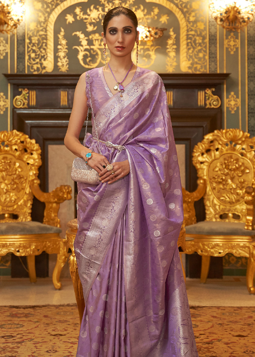 Buy MySilkLove Quicksand Purple Zari Woven Banarasi Brocade Saree Online