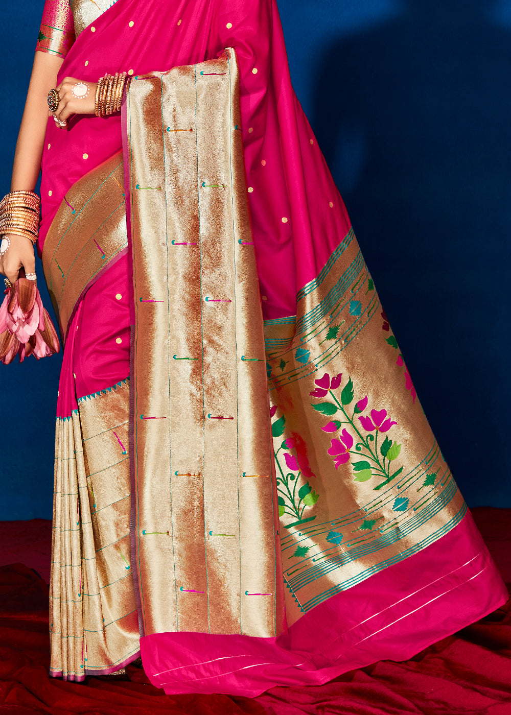 Buy MySilkLove Magenta Pink Woven Paithani Silk Saree Online
