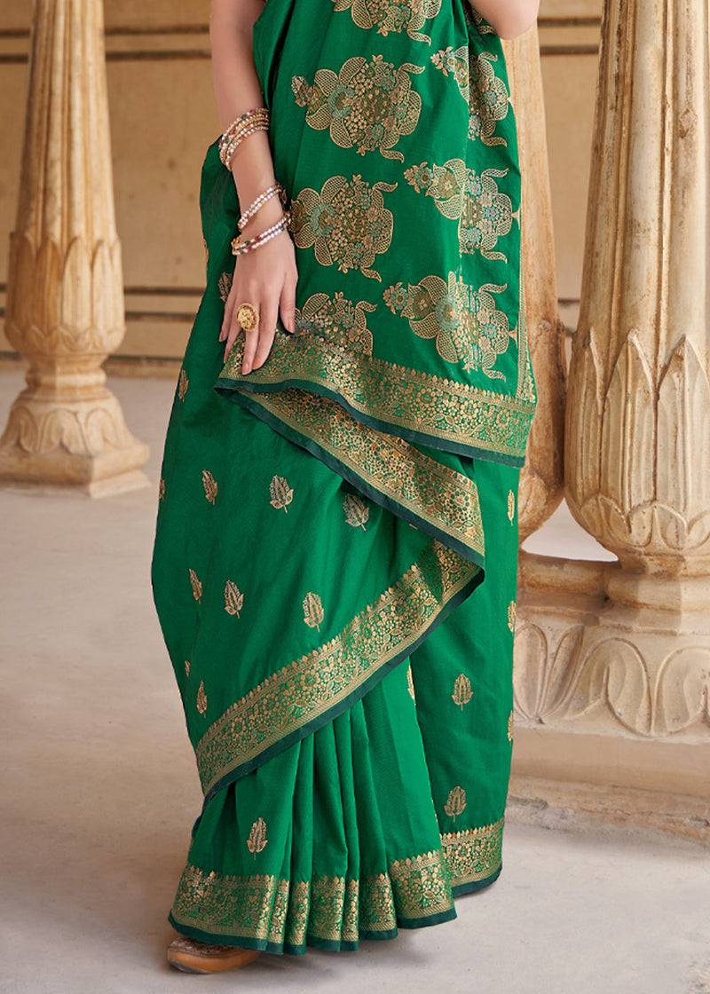 Viridian Green Zari Woven Banarasi Silk Saree