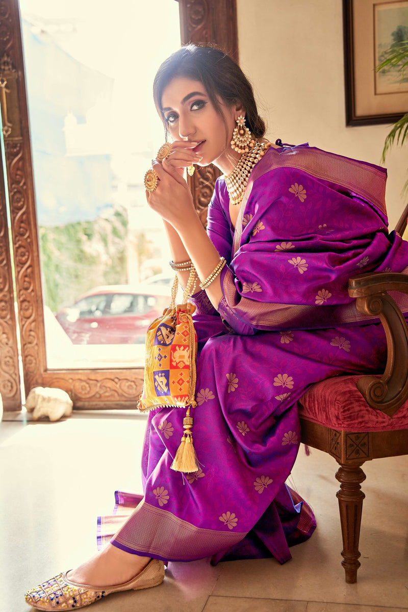 Rose Quartz Purple Zari Woven Kanjivaram Saree
