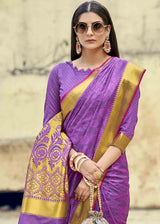 Violet Purple Zari Woven Banarasi Silk Saree