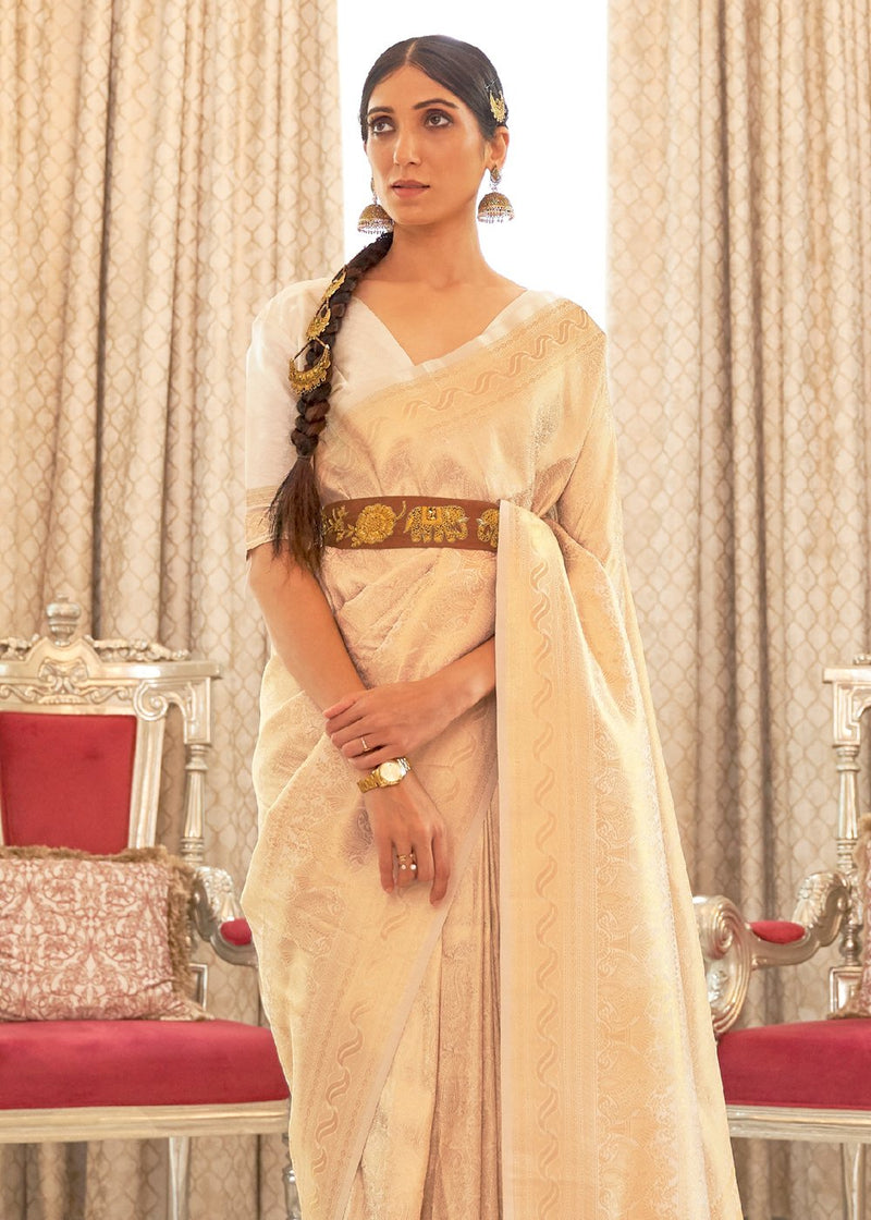 Gold Sand Cream Zari Woven Kanjivaram Saree