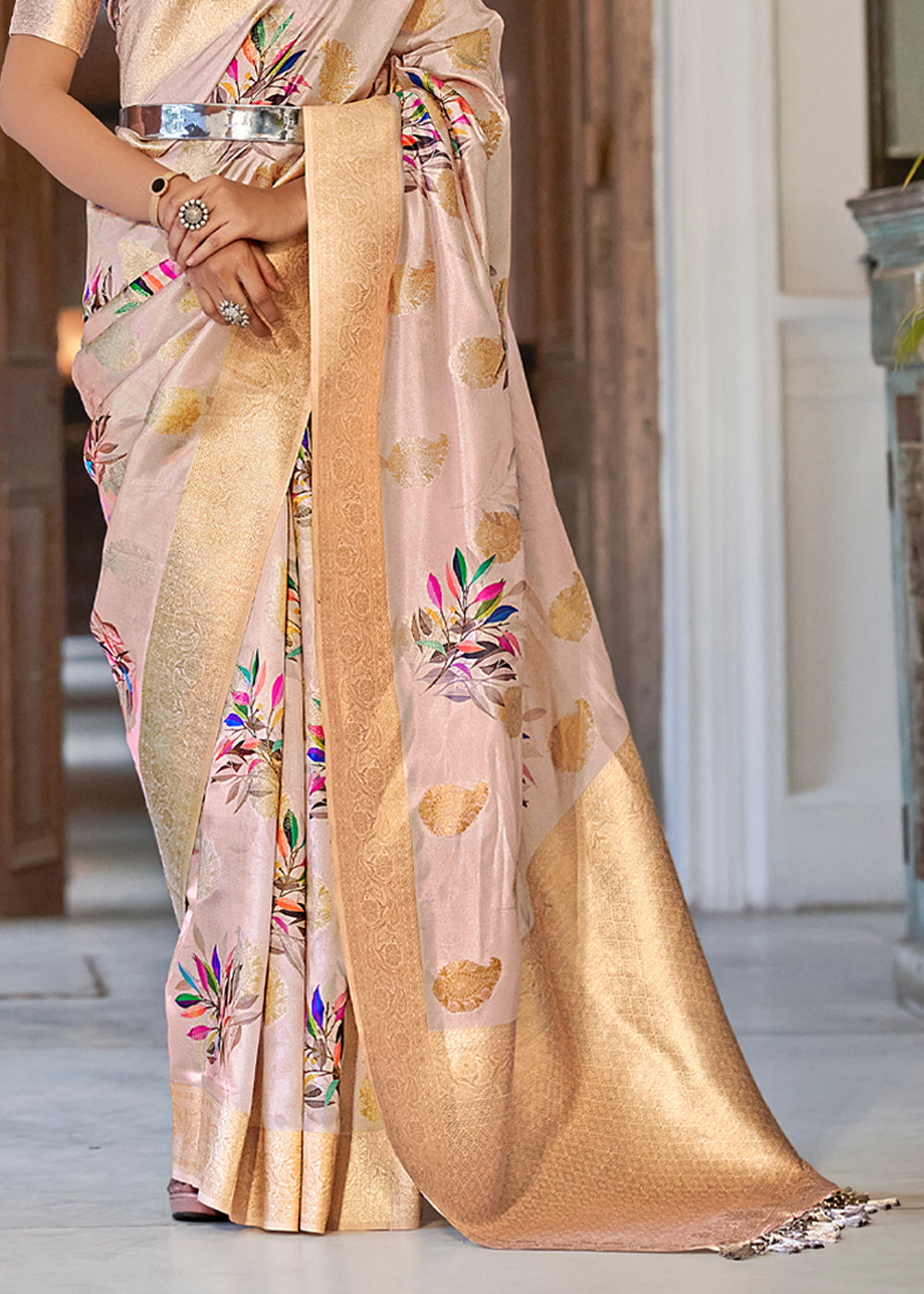 Buy MySilkLove Rose Fog Light Pink Digital Printed Banarasi Saree Online