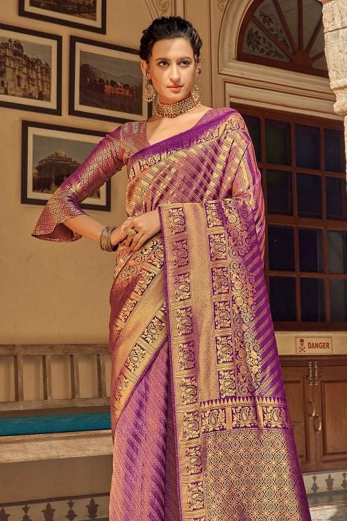 MySilkLove Tapestry Purple Zari Woven Tanchui Kanjivaram Fusion Silk Saree