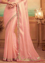 Mona Pink Embroidered Satin Silk Designer Saree