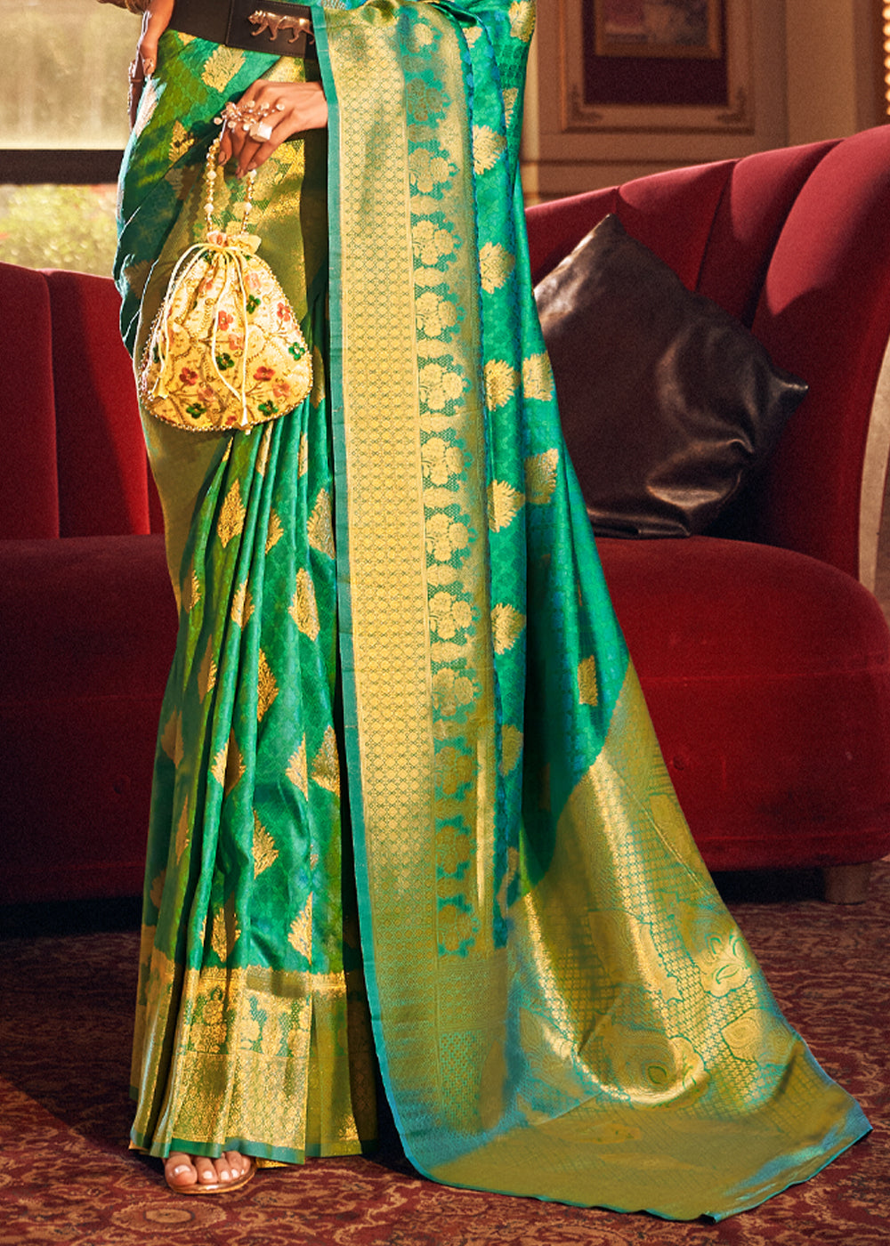 Buy MySilkLove Shamrock Green Woven Banarasi Silk Saree Online