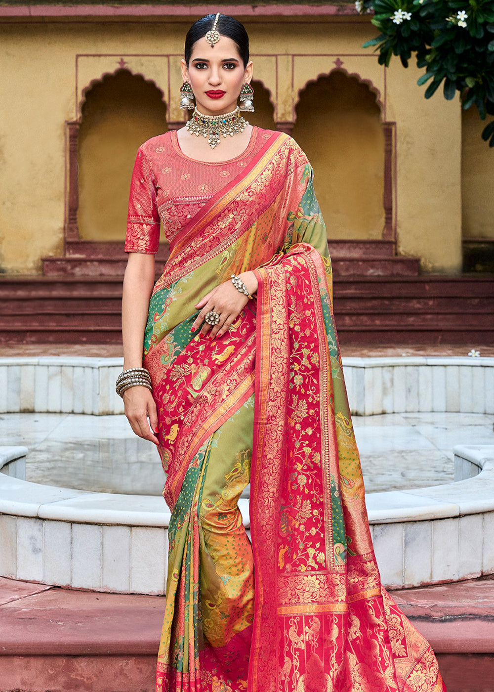 Buy MySilkLove Calico Green Designer Banarasi Saree Online