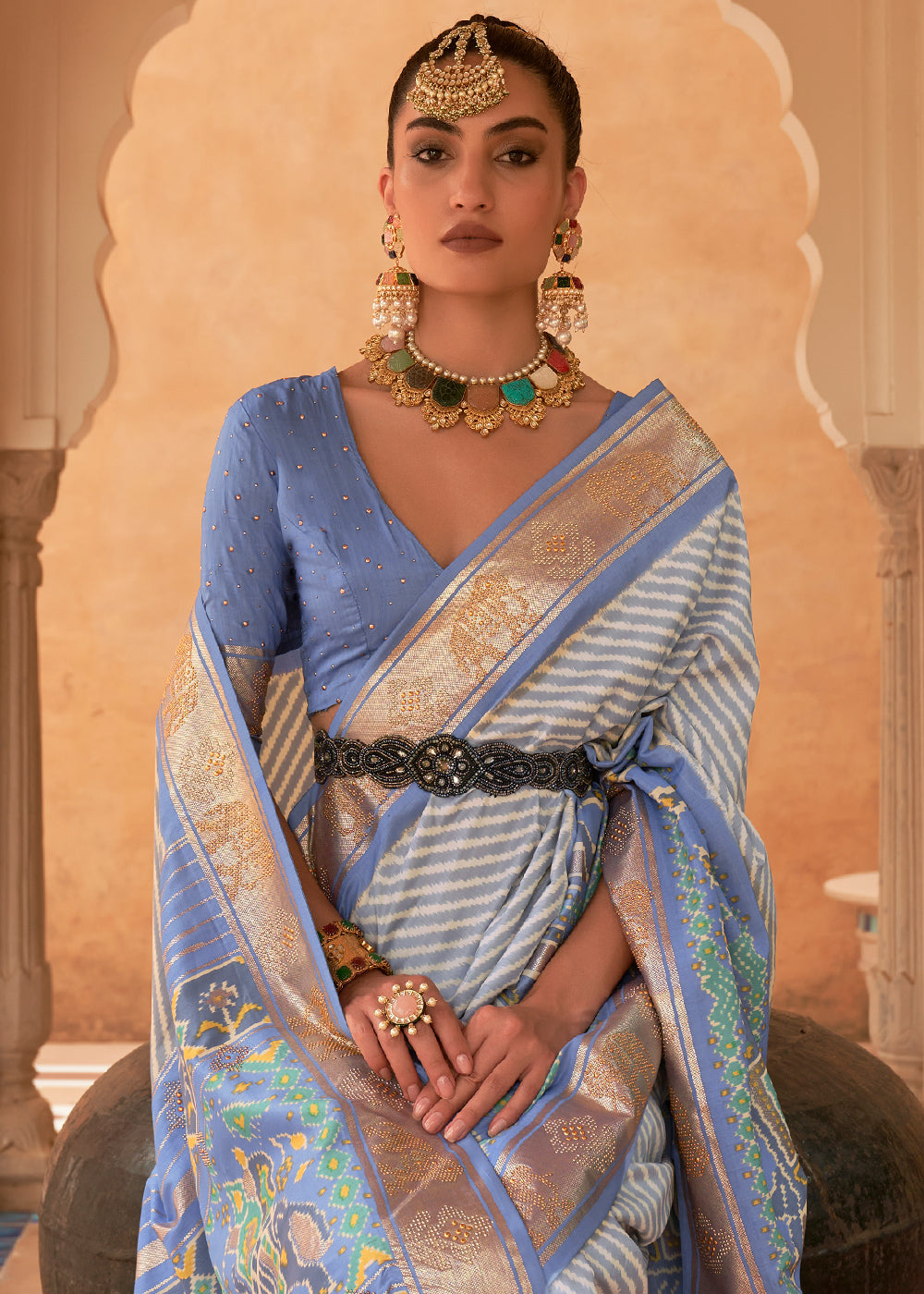 Buy MySilkLove Cove Blue Patola Silk Saree Online