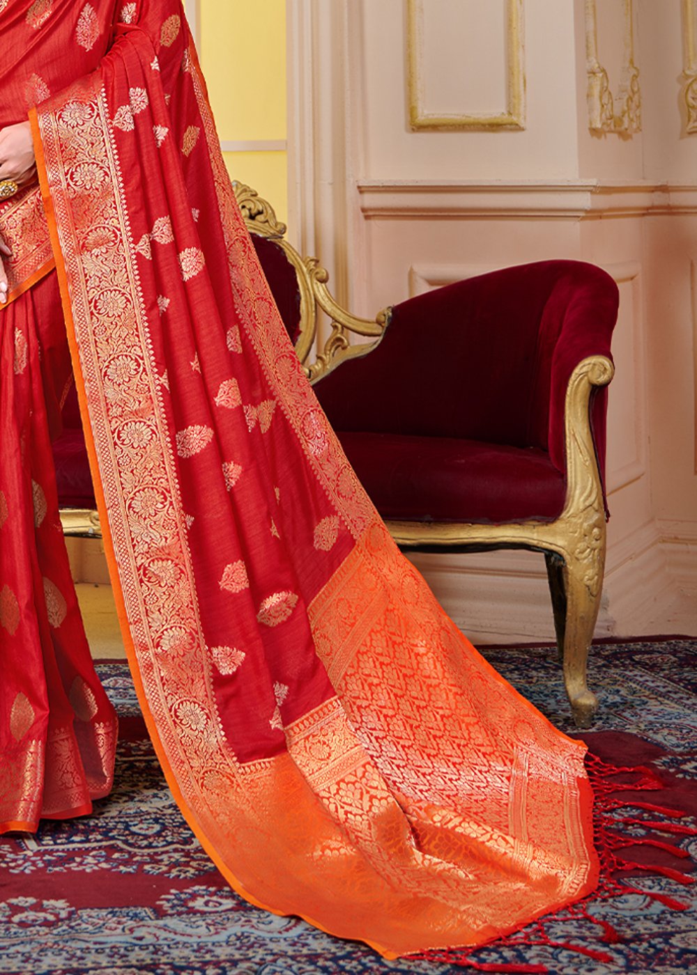 Buy MySilkLove Valencia Red Zari Woven Banarasi Saree Online