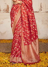 Terracotta Red Zari Woven Banarasi Saree