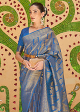 Dazzled Blue Zari Woven Kanjivaram Saree