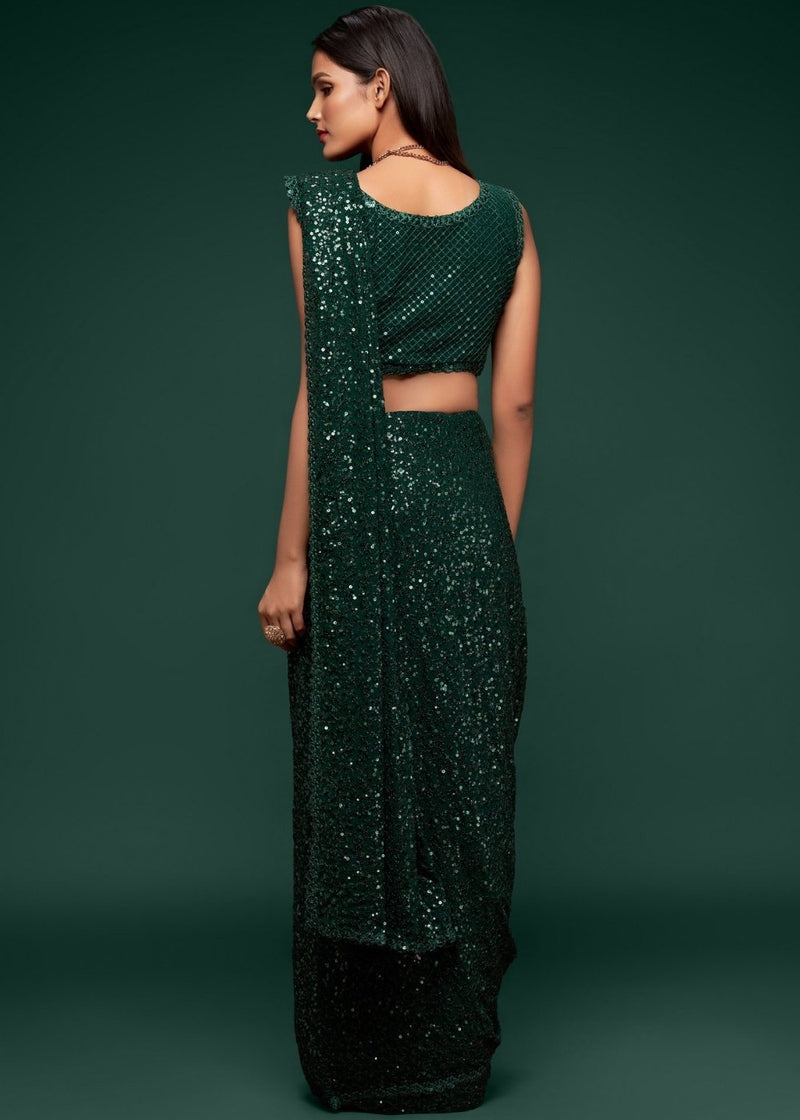 Aztec Green Georgette Partywear Saree
