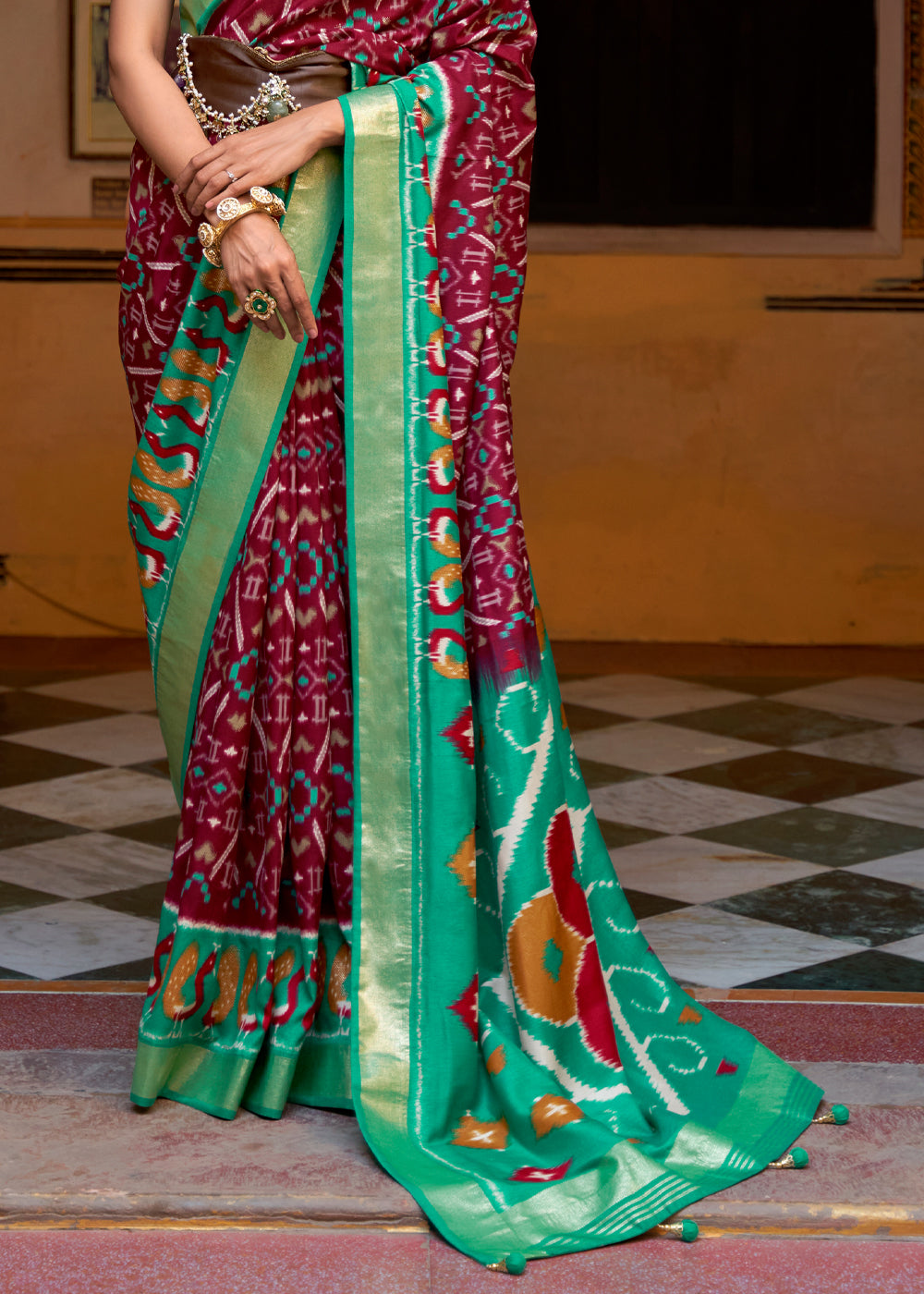 Buy MySilkLove Crown Maroon and Green Patola Silk Saree Online