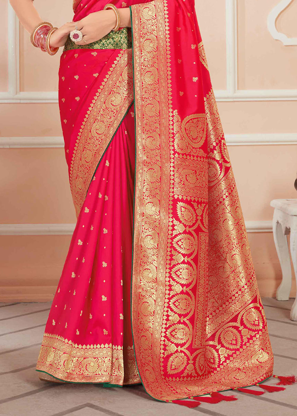 Buy MySilkLove Sunset Pink Zari Woven Banarasi Silk Saree Online