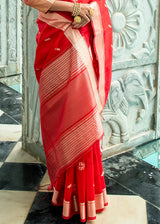 Sunset Red Zari Woven Tussar Silk Saree