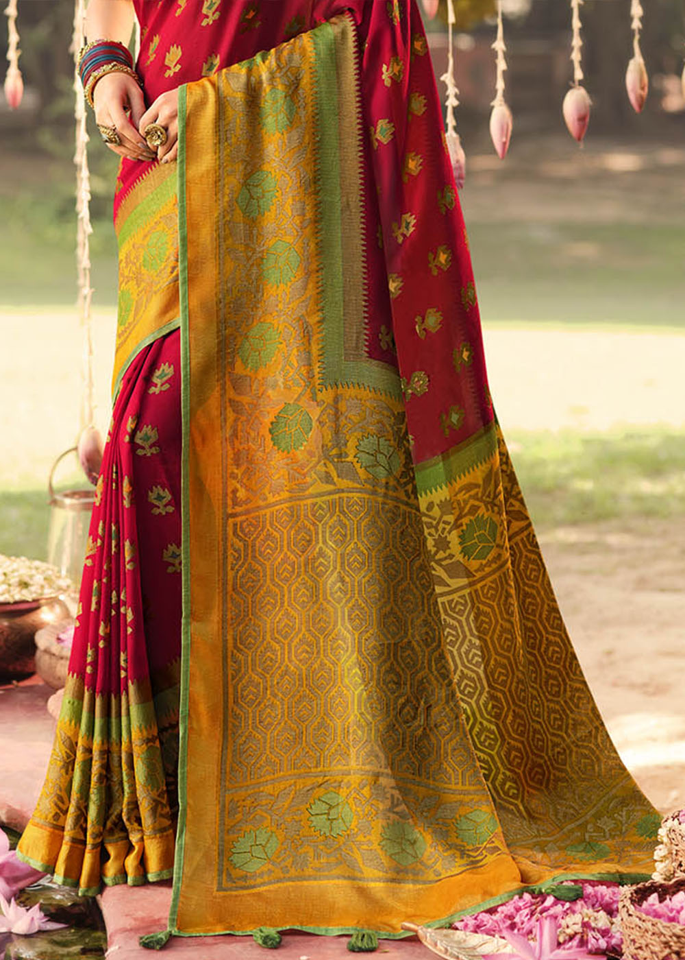 Buy MySilkLove Mojo Red and Yellow Soft Brasso Silk Saree Online