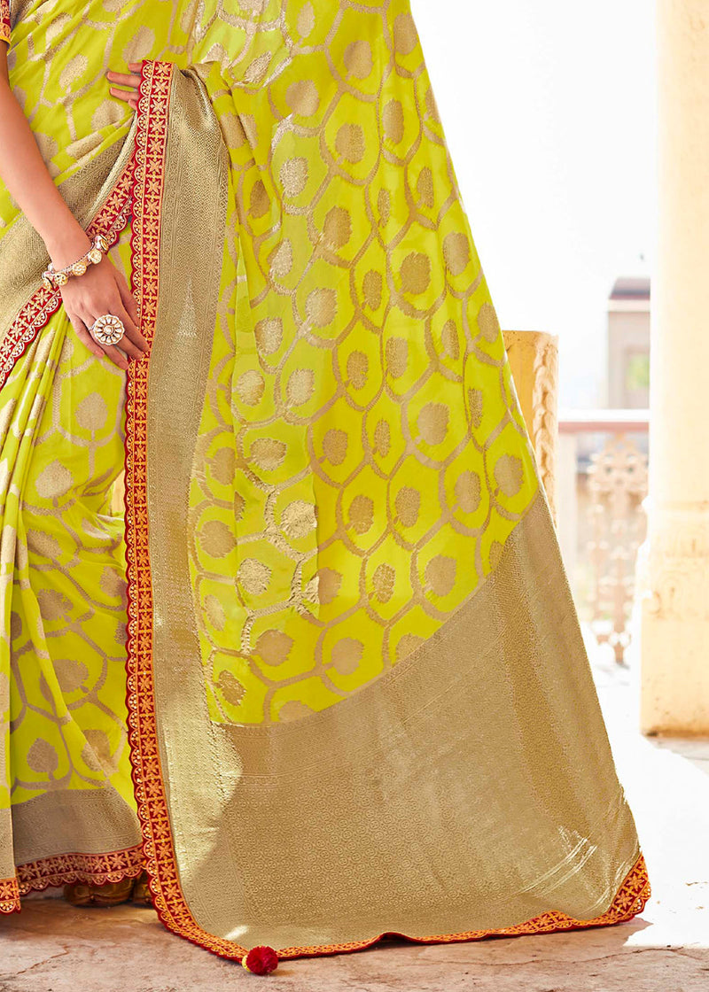 Wattle Green Zari Woven Designer Banarasi Saree