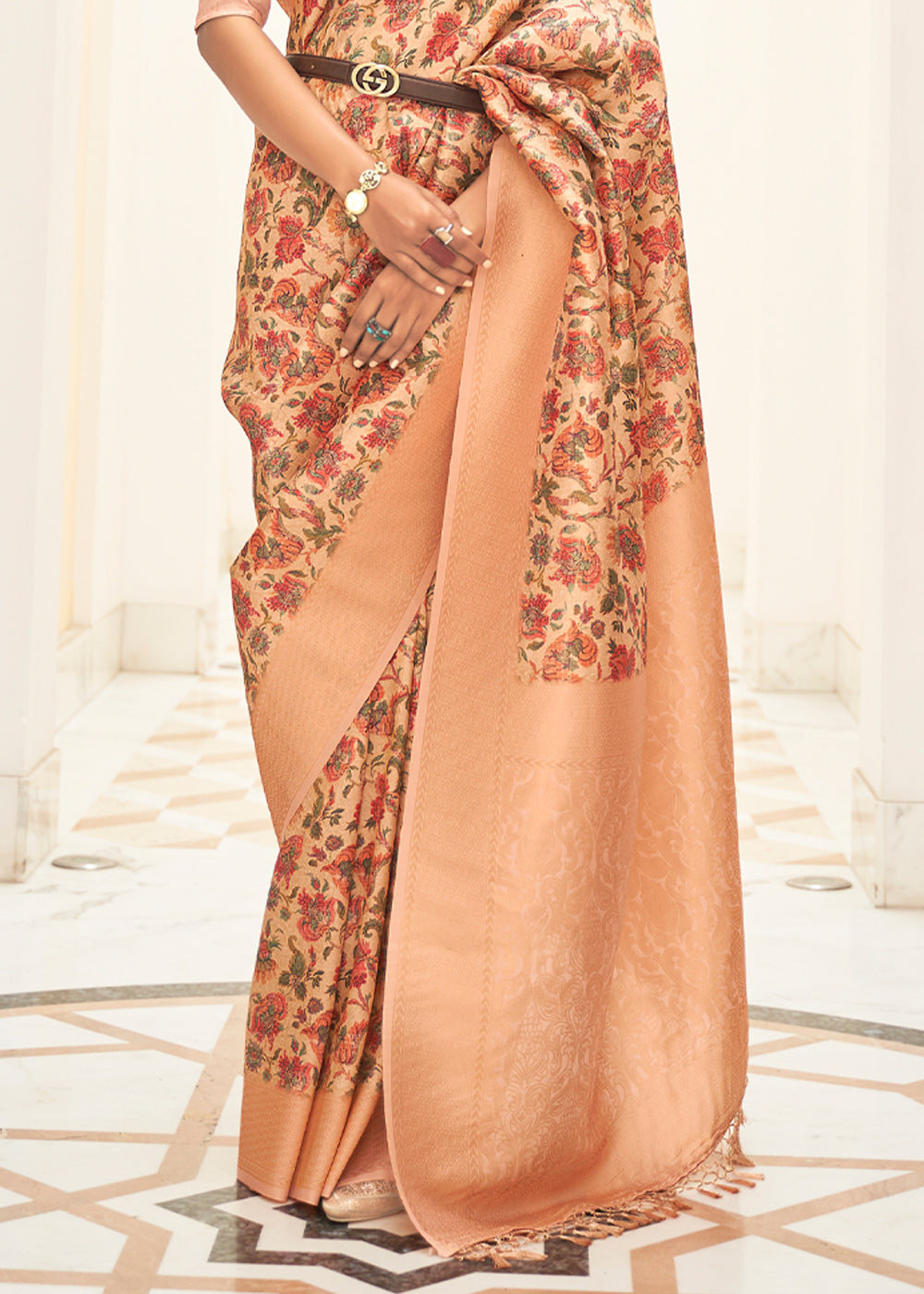 Buy MySilkLove Flesh Peach Pink Digital Print Saree Online