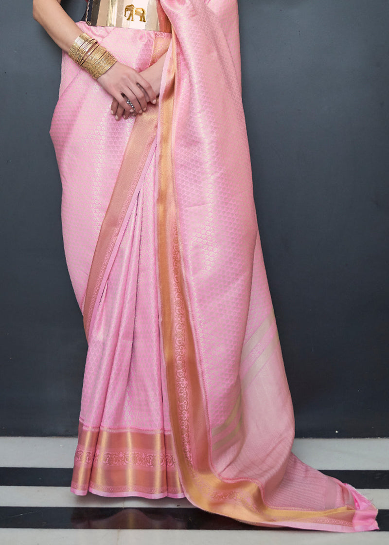 Pure kanjivaram silk saree light pink with allover silver & copper zar –  Cherrypick