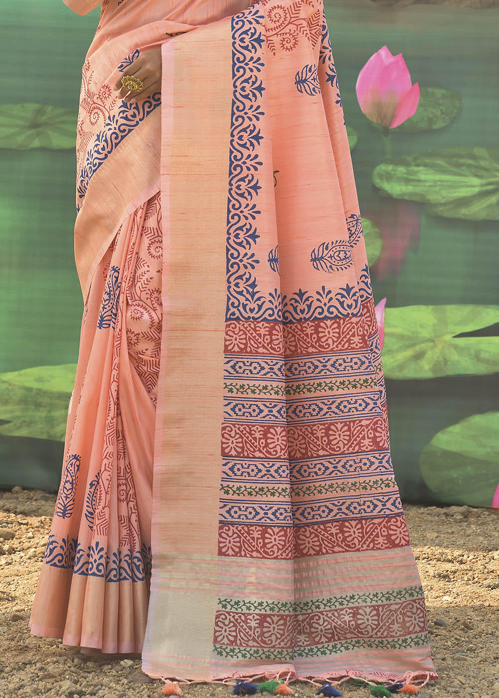 Buy MySilkLove Froly Peach Cotton Silk Printed Saree Online