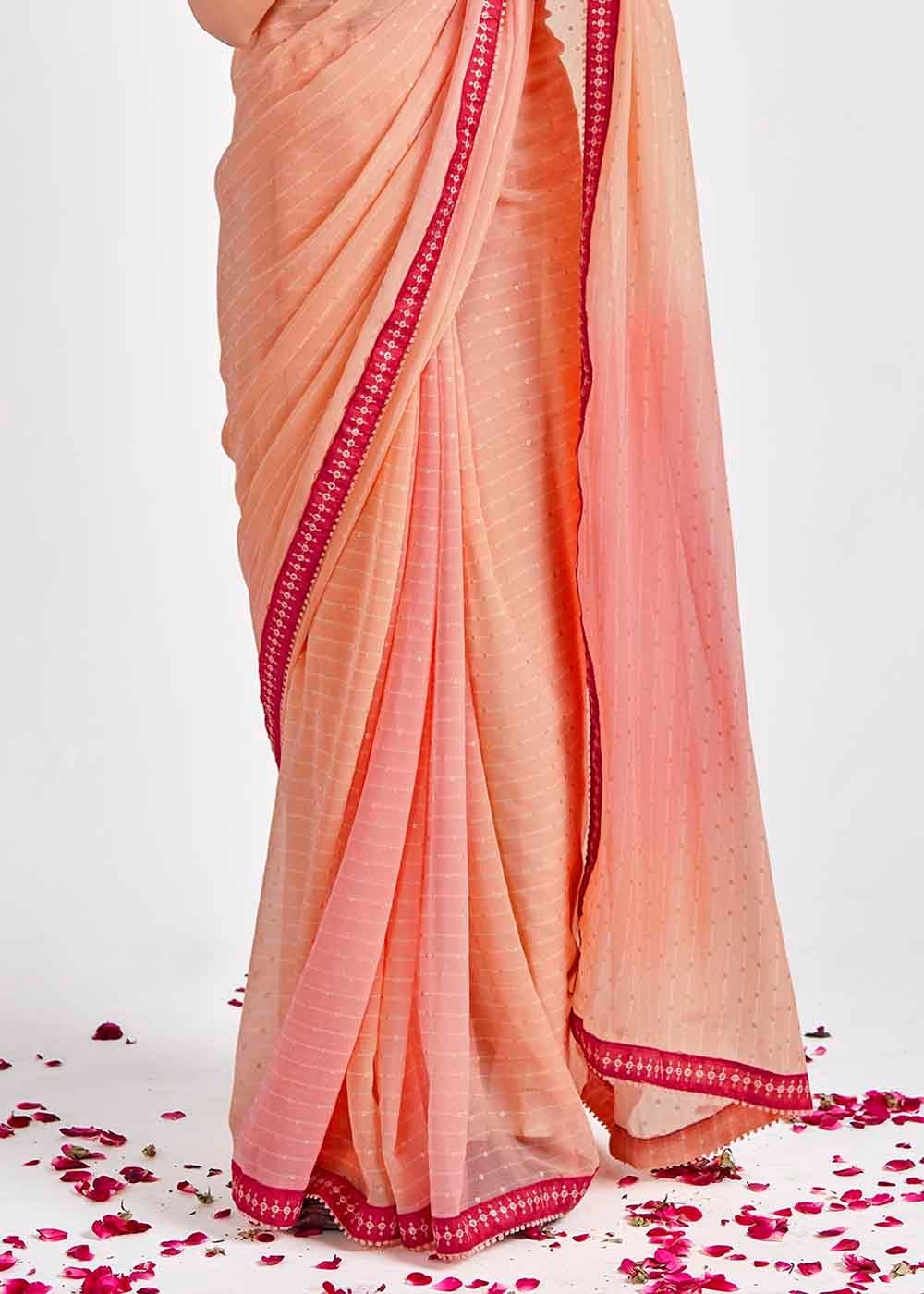 Buy MySilkLove Tacao Peach Printed Georgette Saree Online