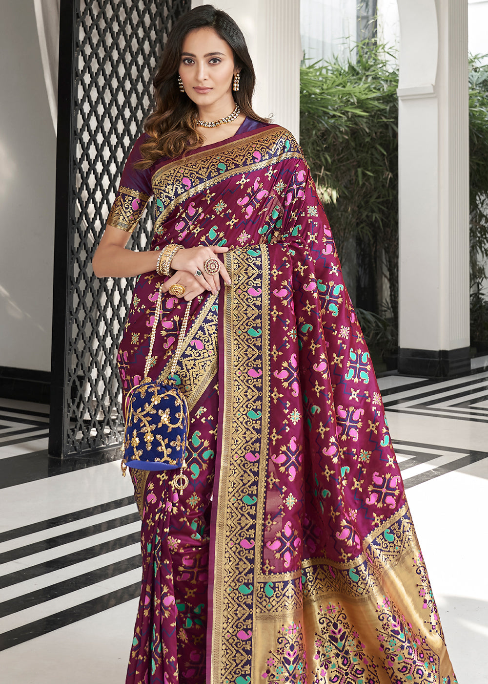 MySilkLove Solid Purple Zari Woven Banarasi Patola Saree