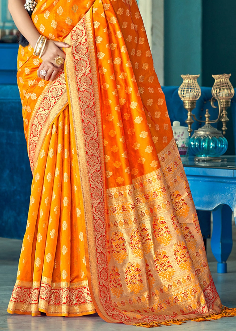 Buy MySilkLove Picasso Orange Zari Woven Banarasi Saree Online