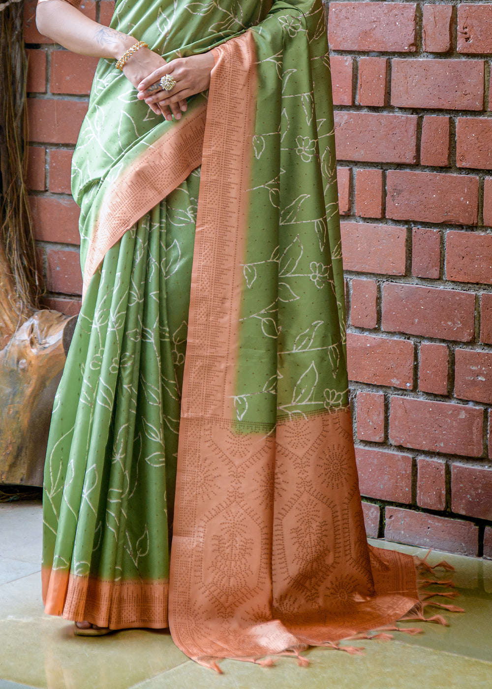 Buy MySilkLove Clay Creek Green Printed Cotton Silk Saree Online