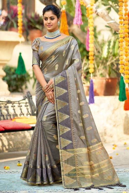 Buy MySilkLove Nobel Grey Organza Saree Online