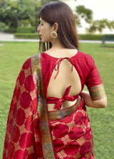 Carmine Red Zari Woven Tussar Silk Saree