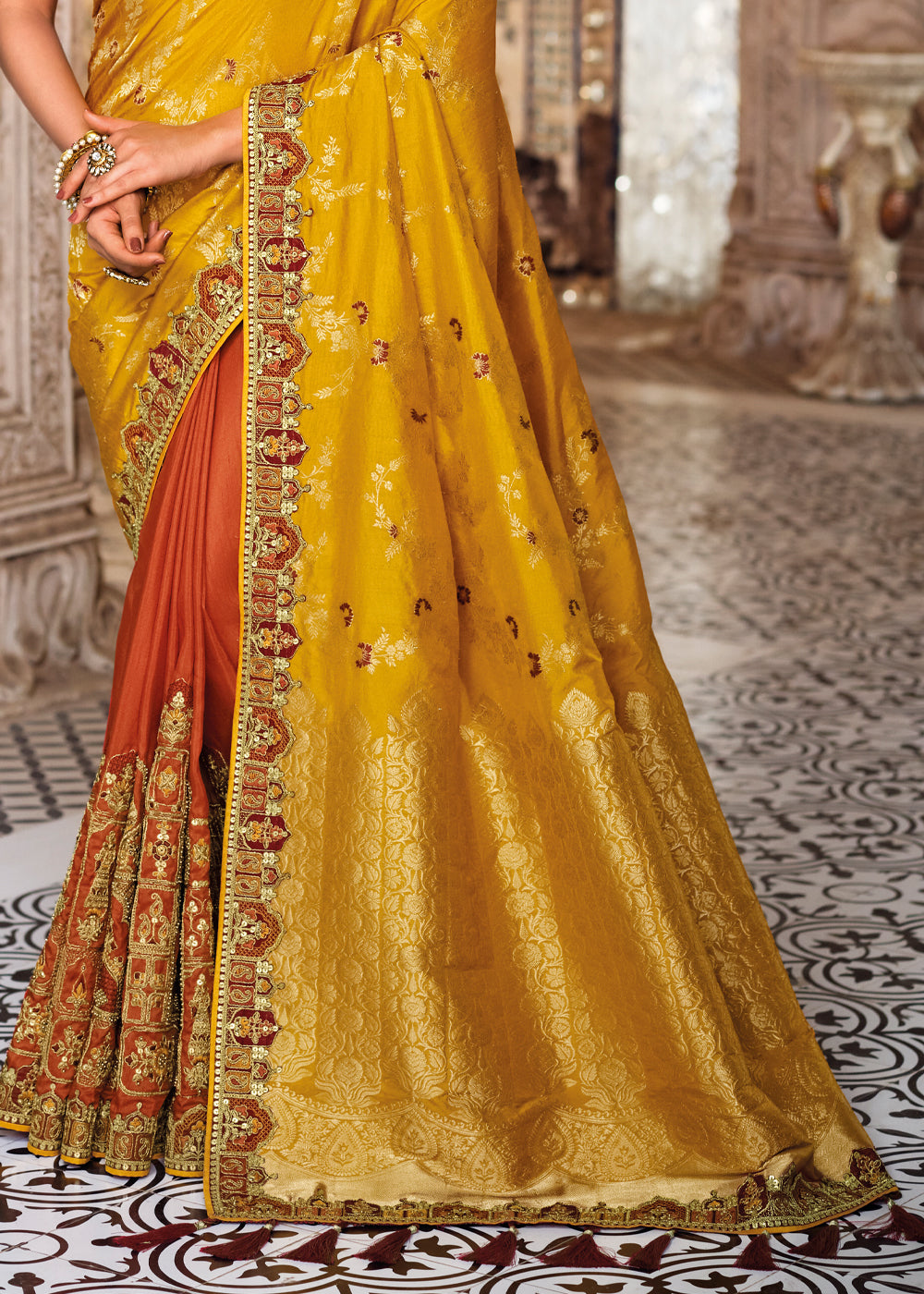 Buy MySilkLove Di Serria Yellow Zari Woven Designer Banarasi Saree Online
