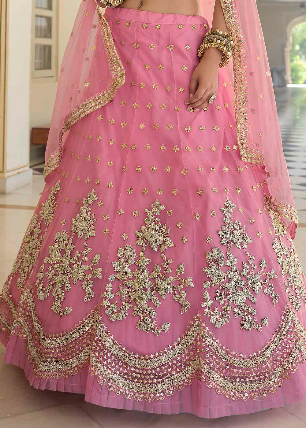 Buy MySilkLove Charm Pink Soft Net Designer Lehenga Choli With Dori & Sequins Work Online