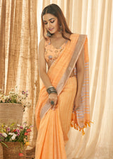 Sandy Orange Zari Woven Linen Saree