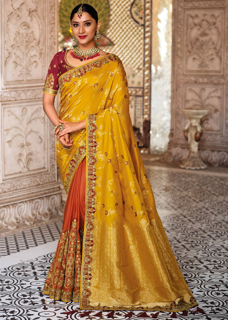 Buy MySilkLove Di Serria Yellow Zari Woven Designer Banarasi Saree Online