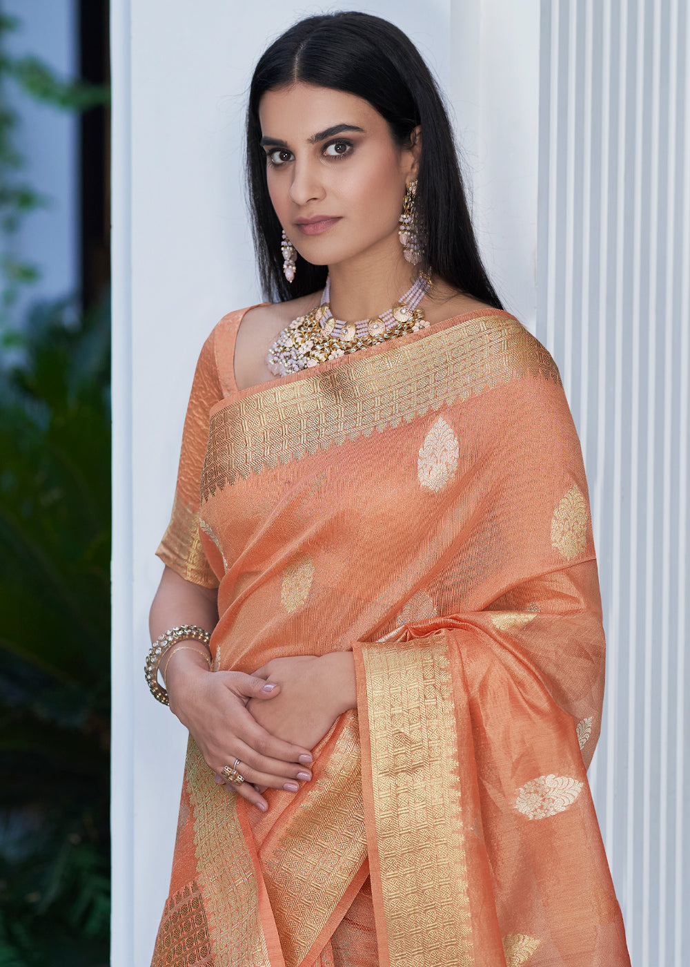 Buy MySilkLove Negroni Peach Zari Woven Tissue Banarasi Silk Saree Online