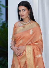 Negroni Peach Zari Woven Tissue Banarasi Silk Saree