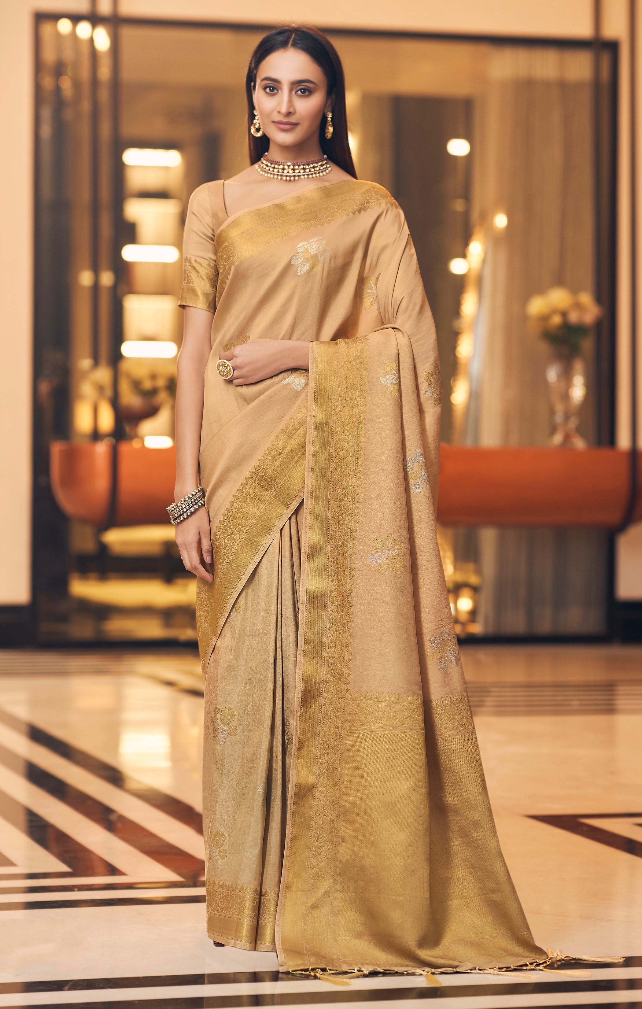 Buy MySilkLove Tumbleweed Cream Zari Woven Tissue Banarasi Saree Online