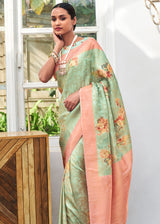 Rainee Green Banarasi Jacquard Printed Saree