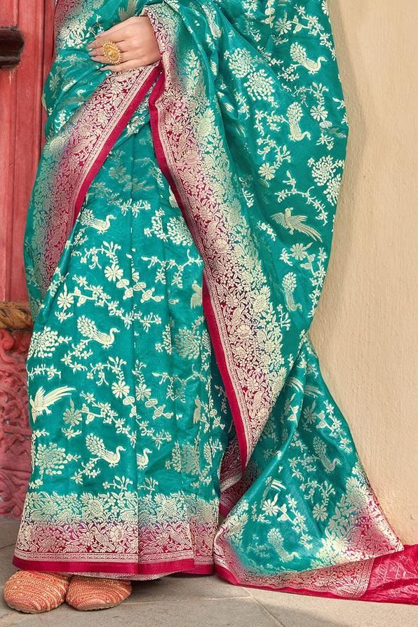 Buy MySilkLove Keppel Blue and Purple Organza Saree Online