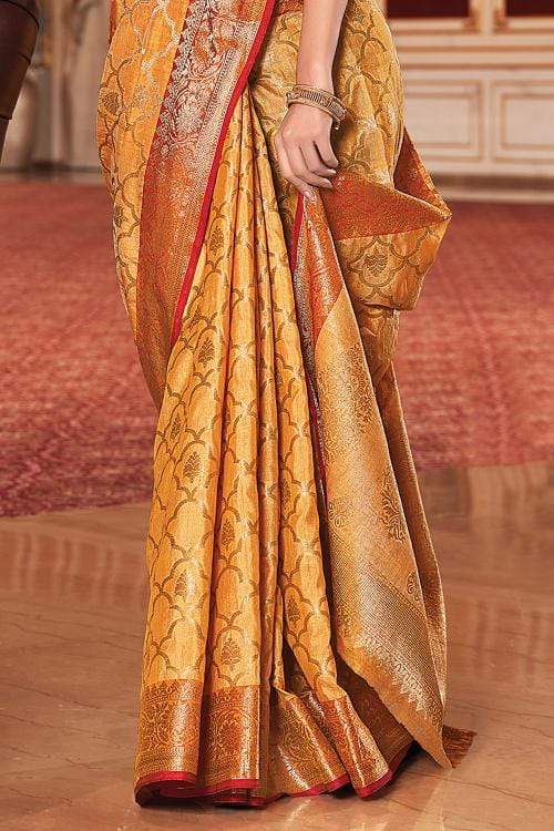 Buy MySilkLove Cream Can Yellow Zari Woven Banarasi Saree Online